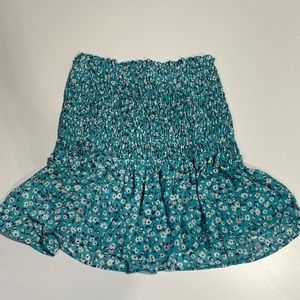 Good Luck Gem Smocked Blue Floral Mini Skirt